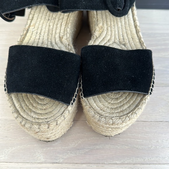 Marc Fisher Black Suede Espadrille Platform Sandal Wedges - Picture 3 of 7